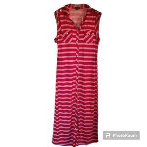 Love Brand Women's Striped Red Black & White Pencil Pocket Maxi Dress Large L